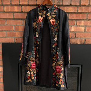 Silk embroidered mid length jacket